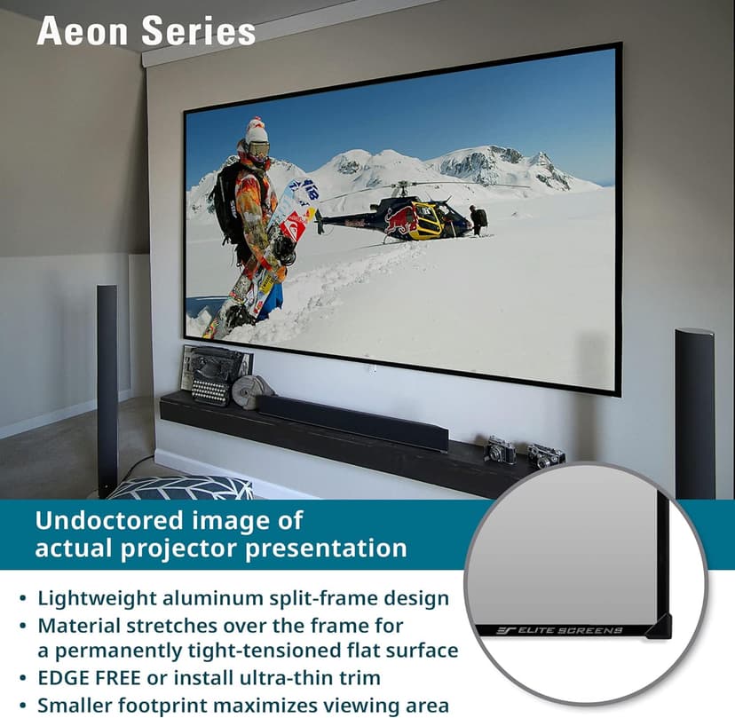 Elite Screens Aeon Series 150” Fixed Frame Projector Screen 16:9, 8K/4K UHD, Edge-Free Design, CineWhite UHD-B, Wall Mounted for Standard, Short & Ultra Short Throw Projectors, Home Theater, AR150WH2