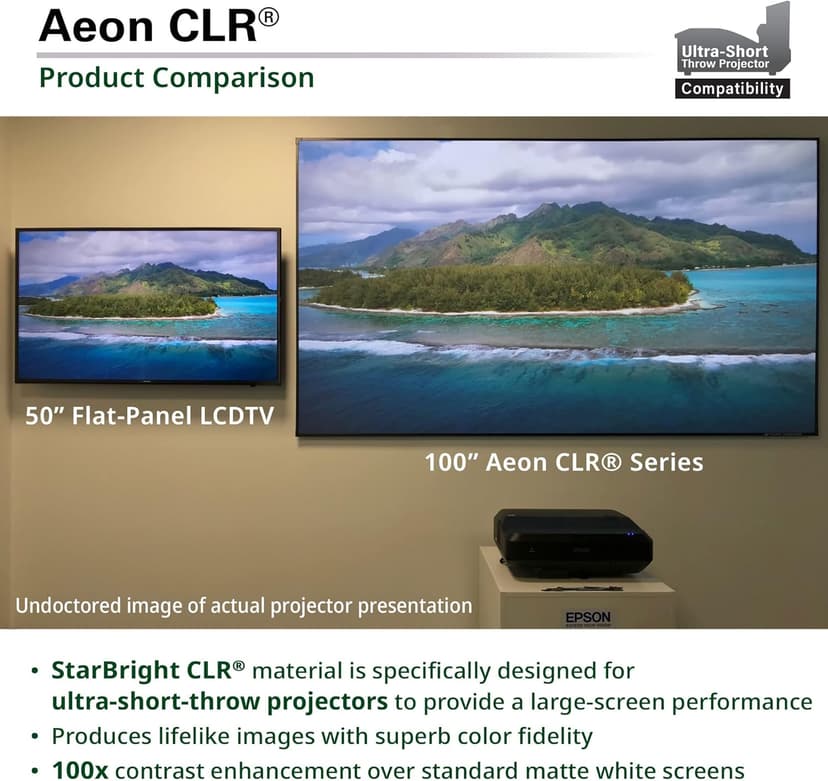 Elite Screens Aeon CLR 103-Inch ALR UST Projector Screen, 8K Edge-Free Fixed Frame, 95% Ambient Light Rejecting, Indoor Home Theater Movie Screen, Perfect for Ultra Short Throw Projectors, AR103H-CLR