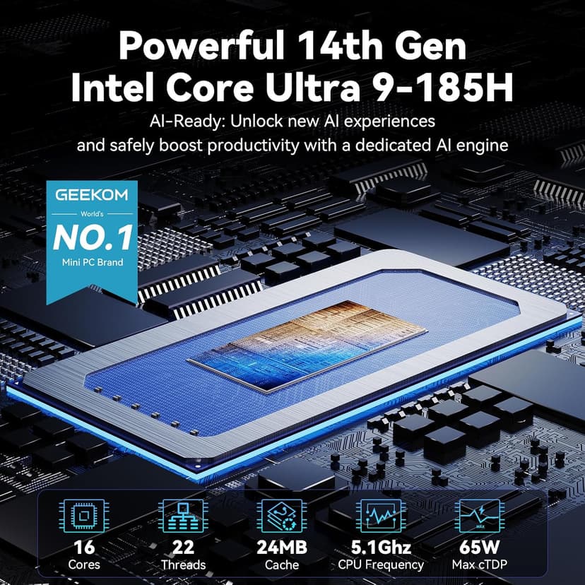 GEEKOM IT1 Mega AI Mini PC with Intel Ultra 9 185H(14th Gen) | 32GB DDR5 | 2TB NVMe SSD | Dual LAN | Intel Arc GPU | AI NPU| WiFi 7 + Bluetooth 5.4 | 8K Quad Display | SD Slot | USB4 | Windows 11 Pro