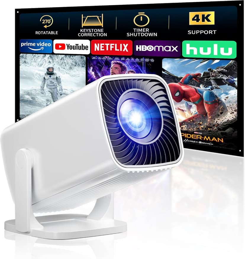 Mini Projector, Portable Projector 4K Support, Full HD 1080P Outdoor Projector, 270° Rotation Movie Projector, Max 200" Screen, Compatible with Smartphone, TV Stick, Laptop, PS4, HDMI, USB