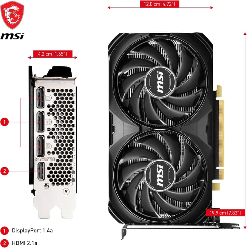 MSI GeForce RTX 4060 Ti Ventus 2X Black 8G OC Graphics Card -NVIDIA RTX 4060 Ti, 8GB GDDR6 Memory, 18Gbps, PCIe 4.0, DLSS3