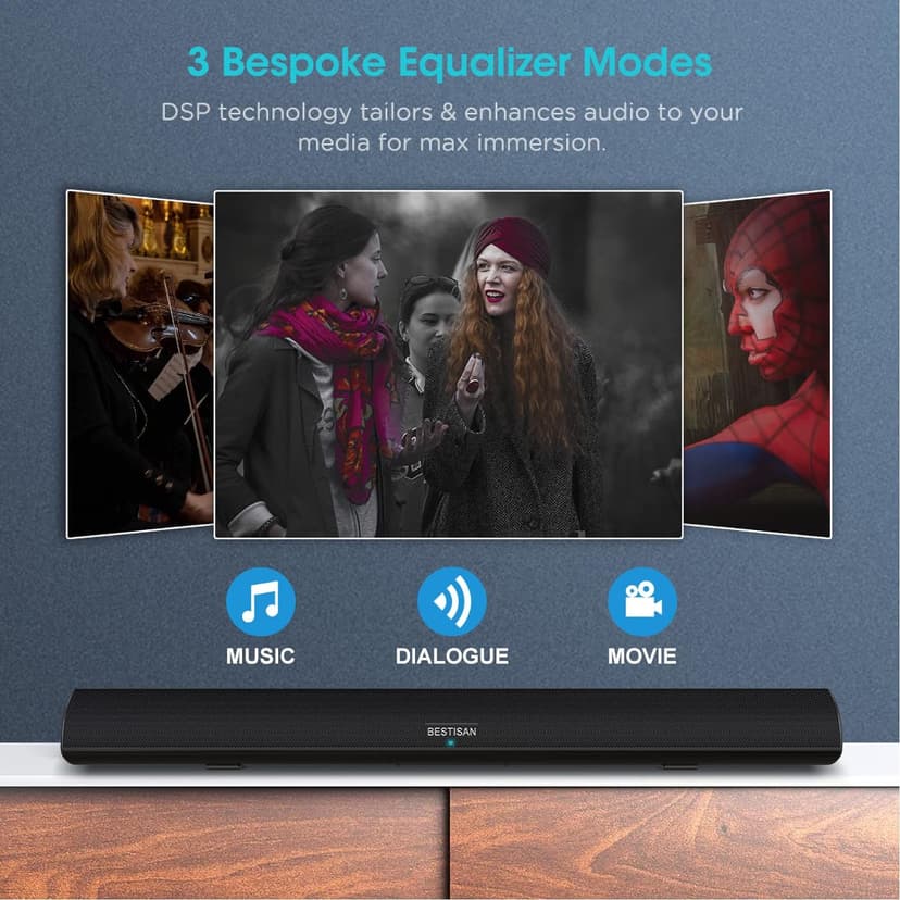 BESTISAN 100 Watt 40 Inch TV Sound Bar, Home Theater System Wired and Wireless Soundbar Speaker(Bluetooth 5.0, 105dB, Dsp Audio, Bass Adjustable, Wall Mountable)