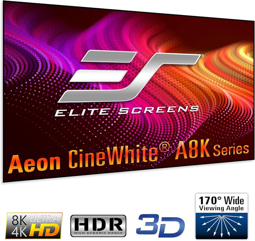 Elite Screens Aeon CineWhite A8K, 150" Diag, 16:9 Aspect Ratio, ISF Certified 8K Ultra HD Home Theater Fixed Frame Edge Free Projection Sound Transparent Perforated Weaved Screen, AR150H-A8K