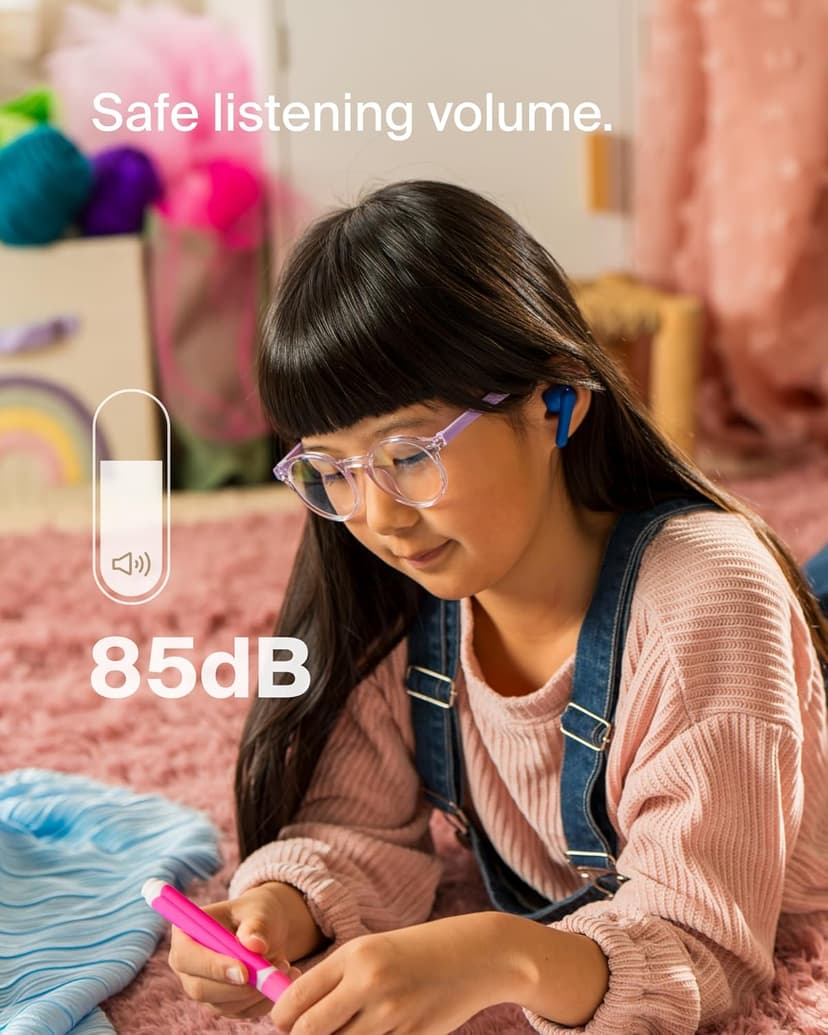 Belkin SoundForm Nano 2 Bluetooth Earbuds for Kids with Built-in Microphone, 28H Battery Life, Safe 85dB Volume, IPX5 Water Resistance - Kids Bluetooth Earbuds for iPhone, iPad, Galaxy, & More - Blue