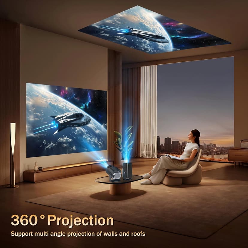 [Built-in App] Mini Projector 1080P Full HD, 4K Projector with 180° Rotation, Portable Projector WiFi 6 & Bluetooth 5.2 Support,Featuring Auto Keystone Correction,HDMI/USB Connectivity Projector Black