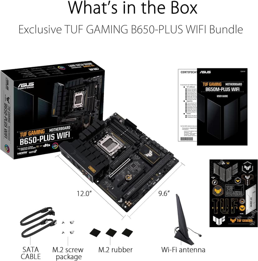 ASUS TUF GAMING B650-PLUS WIFI AMD B650 AM5 Ryzen™ Desktop 9000 8000 and 7000 ATX motherboard, 14 power stages, PCIe® 5.0 M.2 , DDR5 memory, WiFi 6 and 2.5 Gb Ethernet, USB4® support Aura Sync