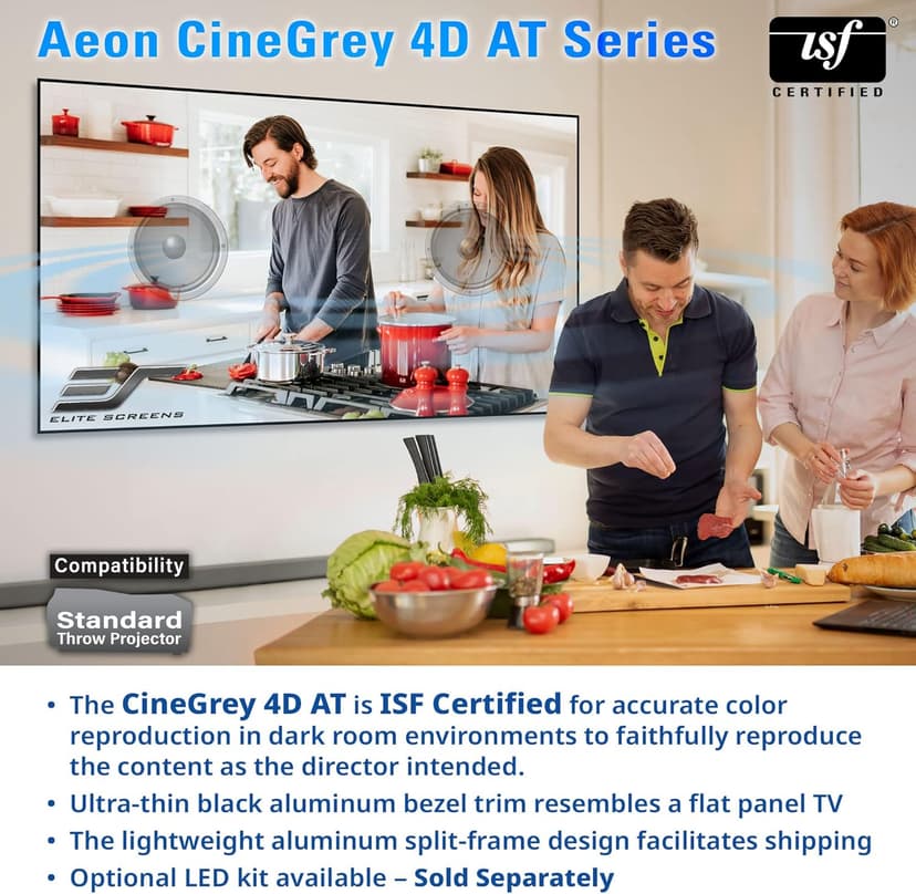 Elite Screens Aeon CineGrey 4D Acoustically Transparent, 150" Diag. 16:9, 4K/8K Ceiling Ambient Light Rejecting (CLR/ALR) Fixed Frame Edge Free Sound Transparent Projector Screen, AR150H-ATD4