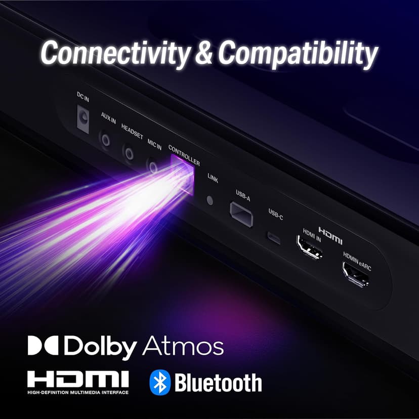 OXS Thunder Pro Gaming Soundbar with 5.1.2 Dolby Atmos Surround Sound System, Built-in Woofer, Bluetooth Multi-Connection, 3 Pro Gamer Modes, Sleek Toggle Design, for Pcs and Gaming Consoles