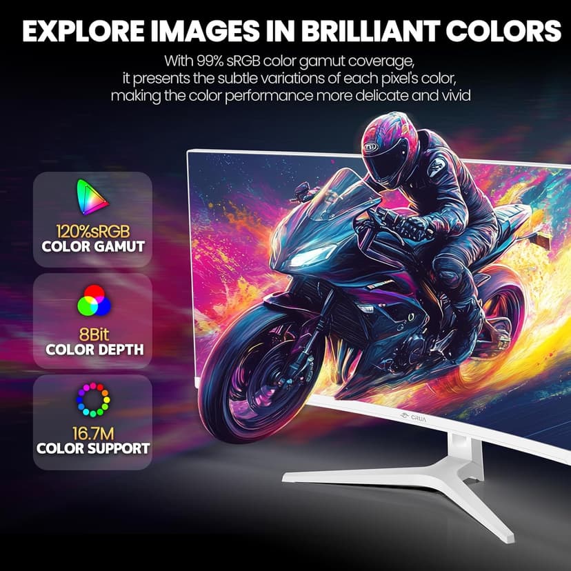 CRUA 34'' White Gaming Monitor 165Hz/144Hz 21:9 1500R Ultrawide Curved Monitor, WQHD 3440X1440 120%sRGB VA Panel Computer Monitor Support Freesync, PIP/PBP, HDMI2.0 & DP1.4, Wall Mount&Tilt Adjustable