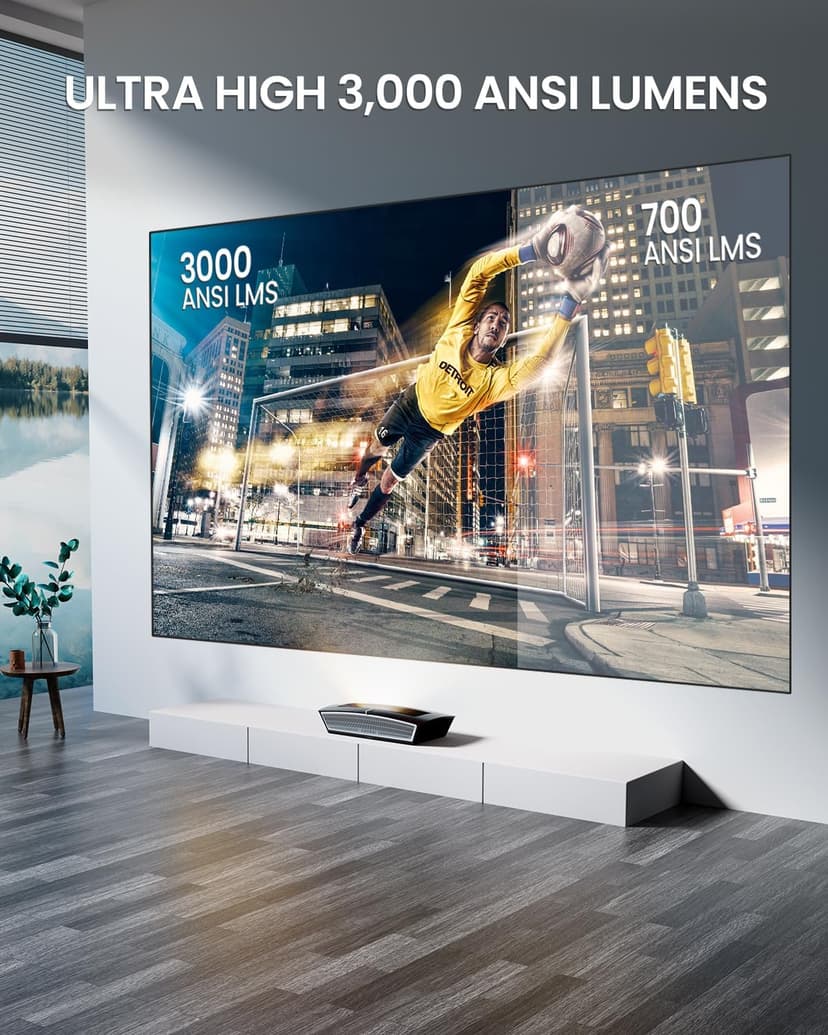 H6 Ultra Short Throw Projector, 4K UHD Projector 3000 ANSI Lumen, Active 3D, 150", Dolby Atmos, HDR10, 110% BT.2020, UST Projector for Home Theater