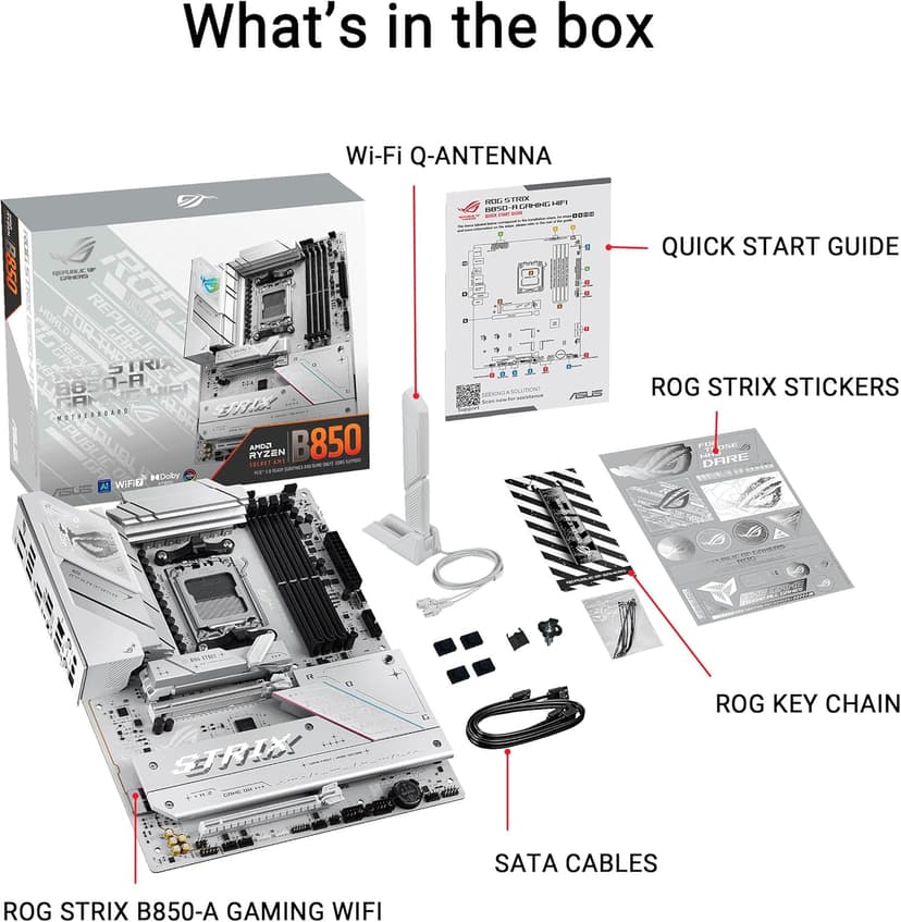 ASUS ROG Strix B850-A Gaming WiFi AMD AM5 B850 ATX Motherboard 14+2+2 Power Stages, DDR5 AEMP, 2.5G LAN, WiFi 7 with Q-Antenna, 4X M.2, PCIe® 5.0, USB 20Gbps Type-C, AI Networking II, ASUS AI Advisor