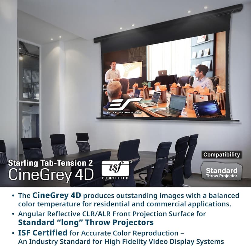 Elite Screens Starling Tab-Tension 2 CineGrey 4D, 106" 16:9, Ceiling, Ambient Light Rejecting (CLR/ALR) Tab-Tensioned Electric Drop Down Front Projector Screen Programmed Remote Kit, STT106UHD4-E12
