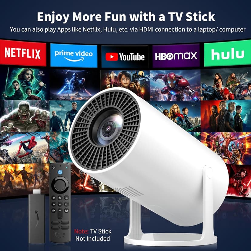 Mini Projector, 270° Rotation, Portable Projector 4K Support, Full HD 1080P Outdoor Movie Projector, Wired Screen Synchronize Max 200" Display, Compatible with Smartphone/TV Stick/Laptop/PS5/HDMI/USB