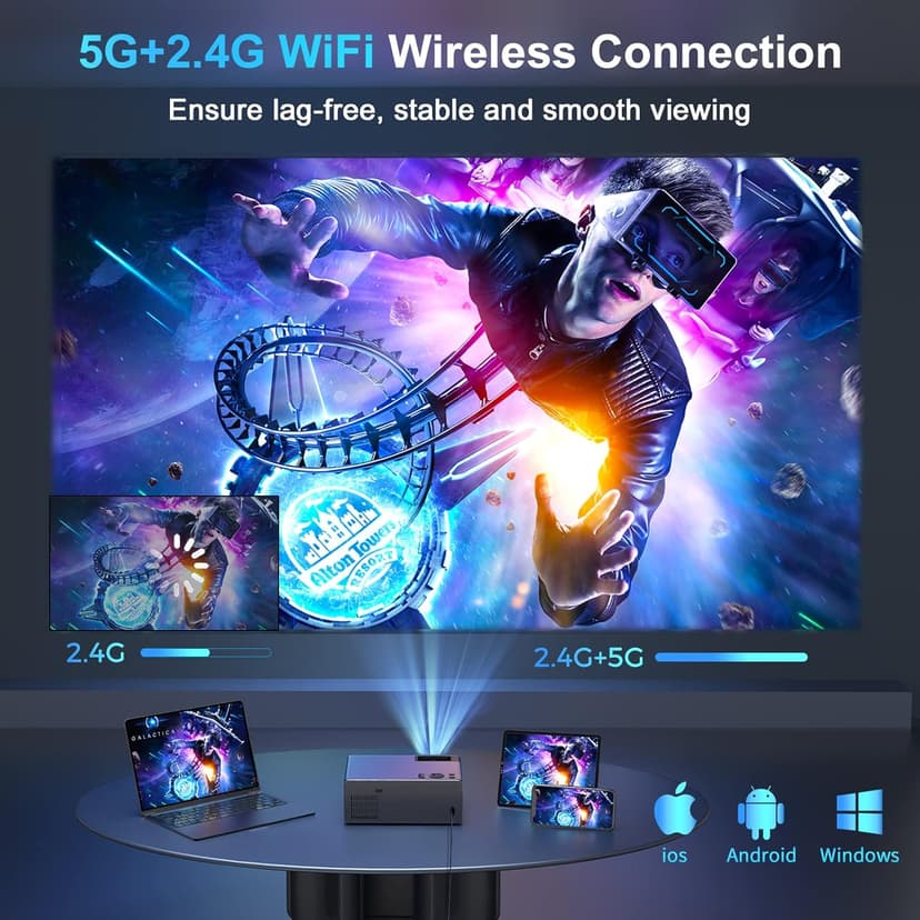 FUDONI Projector with 5G WiFi and Bluetooth, 1080P 18000L Outdoor Projector with HDMI and USB, Max 300" Display Zoom Function for Movies & Gaming, Compatible with TV Stick/Phone/Laptop