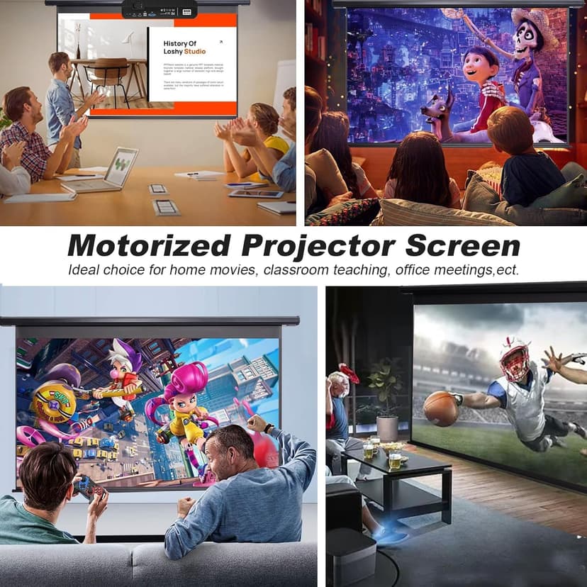Motorized Projector Screen Pull Down 100 Inch 16:9 HD Automatic Projector Screen with Remote, Electric Retractable Black Projection Screen Portable, Roll Up Movie Screens for Projectors Outdoor Indoor