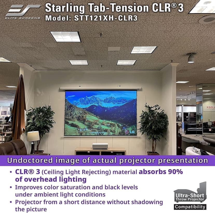 Starling Tab-Tension CLR® 3 Series Upgraded RC1 Kit, 121-INCH Diag.16:9 Ultra Short Throw Ceiling Ambient Light Rejecting (CLR/ALR) Electric Wall/Ceiling Retractable Projector Screen, STT121XH2-CLR3