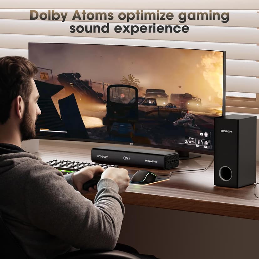 2.1CH Dolby Atmos Soundbar 100W Sound Bars for Smart TV Subwoofer Included Bluetooth 5.3 with HDMI-EARC/Optical/AUX Connection Game Mode Surround Home Theater Audio for TV