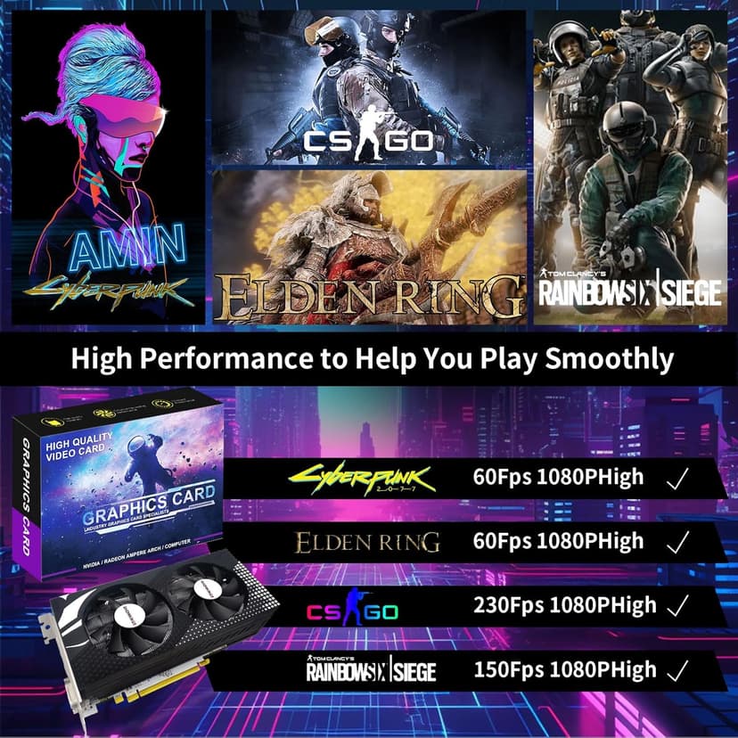 Radeon RX 580 8GB Graphics Card, 256Bit 2048SP GDDR5 AMD Video Card for Pc Gaming, DP HDMI DVI-Output, PCI Express 3.0 with Dual Fan for Office and Gaming