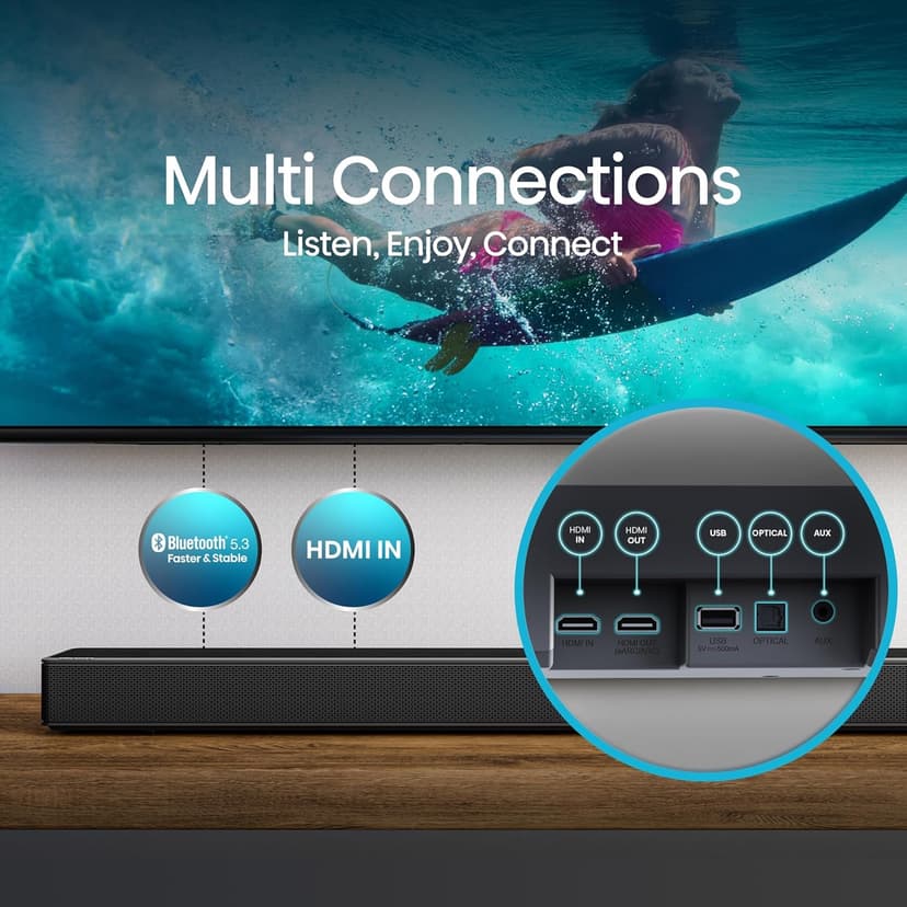Hisense AX5125H 5.1.2Ch Sound Bar with Wireless Subwoofer, 500W, Dolby Atmos, Bluetooth 5.3, EzPlay, 4K HDMI Pass Through, Roku TV Ready, DTS:X, HDMI/AUX/ARC/Optical/USB, 7 EQ Modes