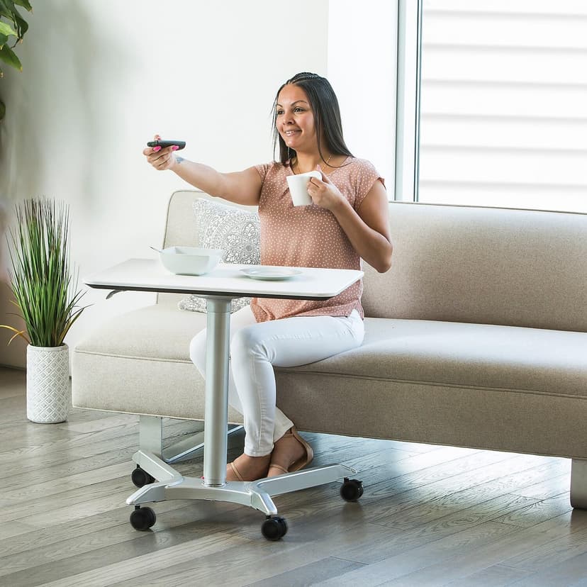 Seville Classics AIRLIFT XL 28" Pneumatic Height Adjustable Sit-Stand Mobile Laptop Computer Desk Cart (27.1" to 41.9" H), White