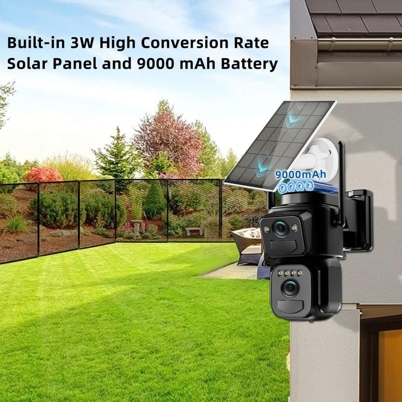 4K 8MP Solar Security Cameras Wireless Outdoor Battery Powered, 5GHz & 2.4GHz Dual Lens Bullet & 360° PTZ Outdoor Security Camera with Solar Panel, Digital Zoom, Night Vision,PIR Sensor(2Pack)