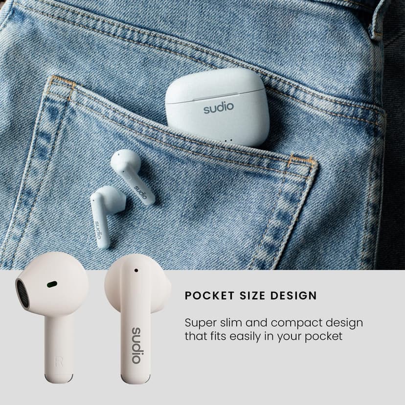 Sudio A1 True Wireless Earbuds, Bluetooth 5.3 Connection, Noise Cancelling, Waterproof, Touch Control, Charging Case, Premium Sound Quality, Comfortable Fit – White