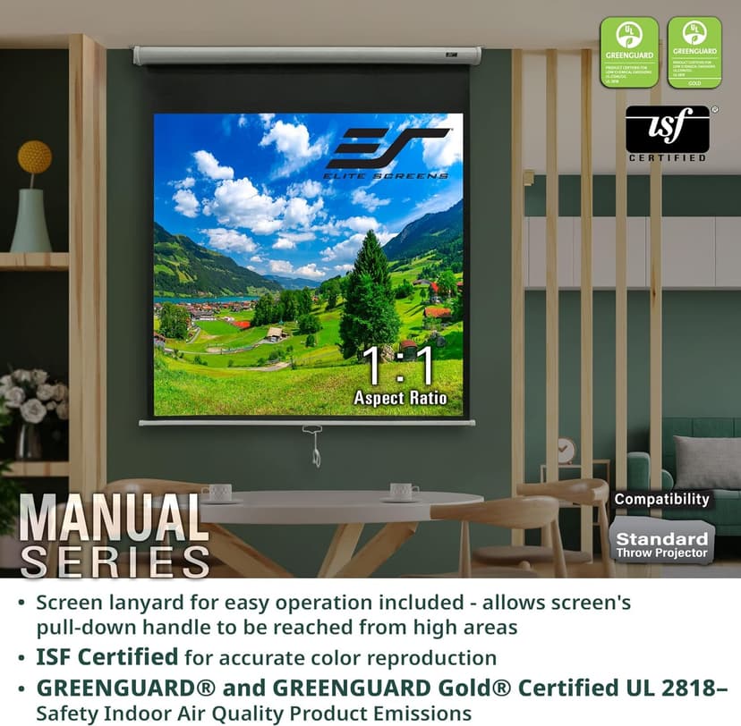 Elite Screens Manual Series, 150-INCH 16:9, Pull Down Manual Projector Screen with AUTO LOCK, Movie Home Theater 8K / 4K Ultra HD 3D Ready, 2-YEAR WARRANTY, M150UWH2