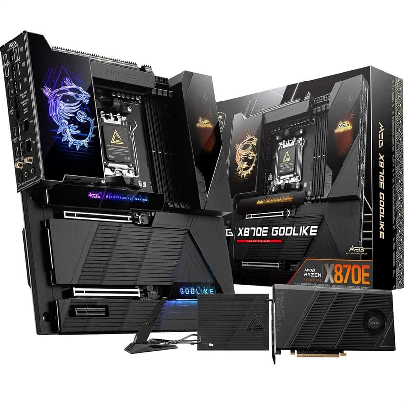 MSI MEG X870E GODLIKE, E-ATX - Supports AMD Ryzen 9000/8000/7000 Processors, AM5 - Dynamic Dashboard III, EZ Slide M.2, 110A SPS, DDR5 Memory (9000+ MT/s OC), M.2 & PCIe 5.0, USB4, Wi-Fi 7, 10G LAN