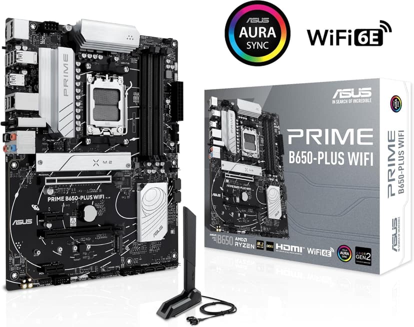 ASUS Prime B650-PLUS WiFi AMD B650 AM5 Ryzen™ Desktop 9000 8000 & 7000 ATX Motherboard, DDR5, PCIe 5.0 M.2, 2.5Gb LAN, WiFi 6E, HDMI™, SATA 6 Gbps, USB Type-C®, BIOS Flashback™, Thunderbolt™ 4 Header
