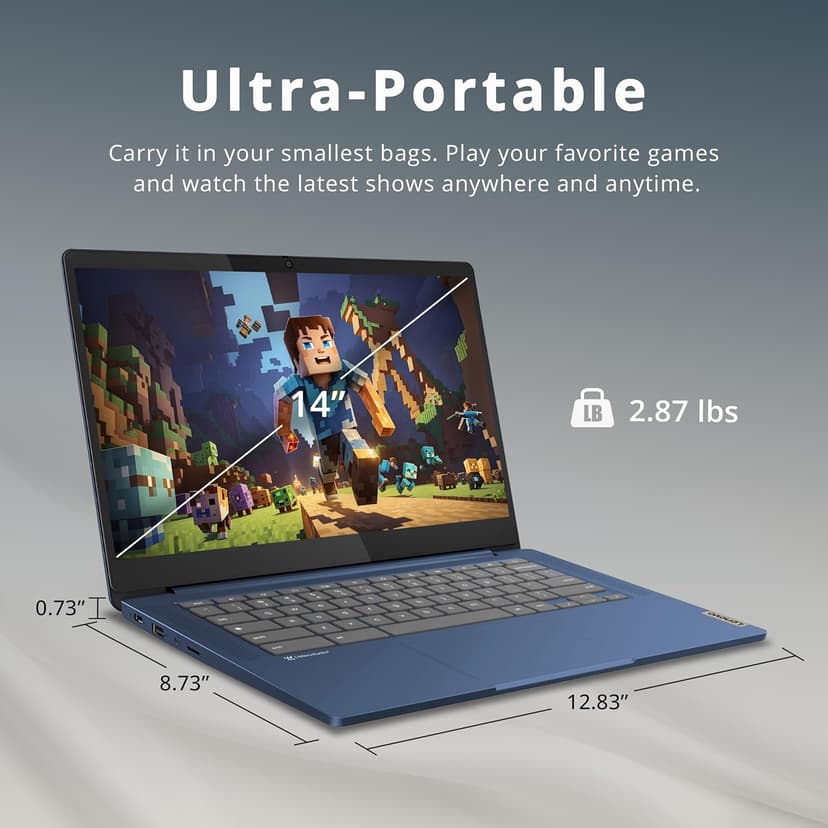 Lenovo IdeaPad Slim 3 Chromebook, 14″ FHD IPS Anti-Glare Touchscreen, MediaTek Kompanio 520, 4GB LPDDR4X, 224GB Storage(64GB eMMC+160GB Docking Station Set), Webcam, WiFi 6, Chrome OS, Blue