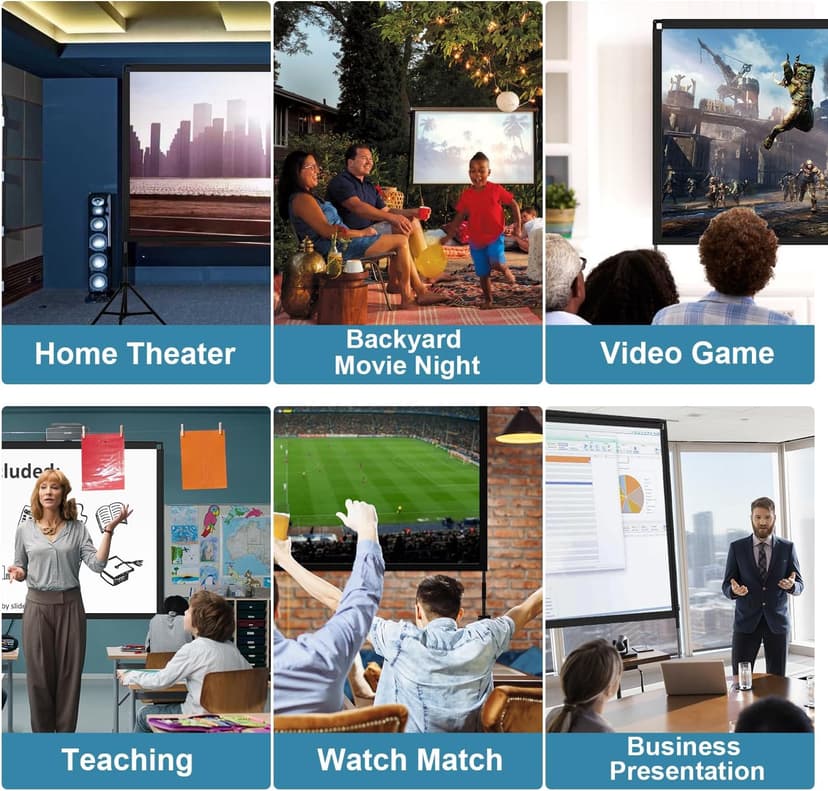 Projector Screen and Stand, Towond 120 inch Portable Movie Screen Indoor Outdoor 16:9 4K HD Front Rear Projection Screen with Carry Bag Wrinkle-Free and Foldable Design for Home Theater
