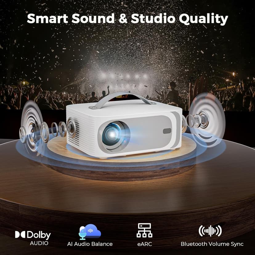 [AI Movin System & 1200 ANSI] Projector-4K with WiFi 6 and Bluetooth, 30W DoIby Audio Netflix-Licensed Projector, One-touch Focus Portable 1080P Outdoor-Projector, Lisowod Smart Proyector with HDR10+