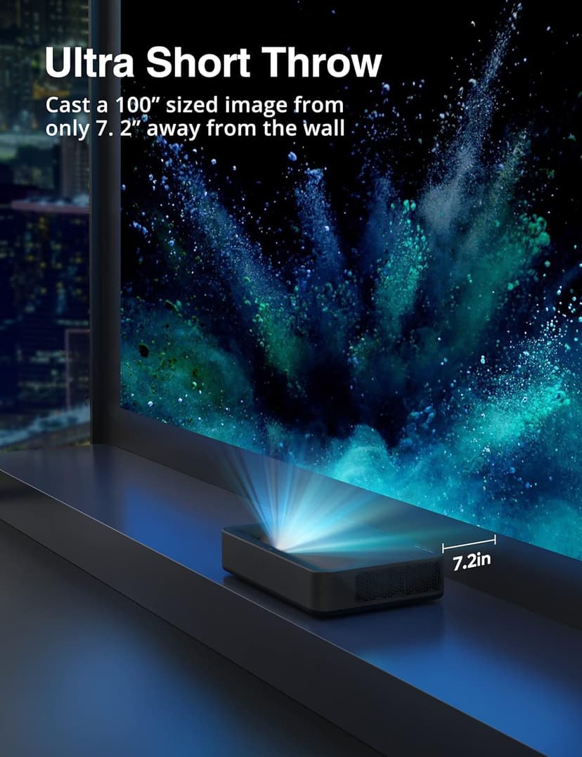 4K Ultra Short Throw Laser TV Home Theatre Projector, 2500 ANSI Lumens, HDR10, DTS and Dolby Audio, for Movies&Video&Gaming, Easy Installation