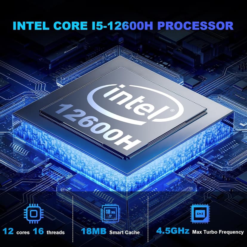 AWOW Mini PC Intel Core i5 12600H(12C/16T, up to 4.5GHz), HI12 Mini Computers 16GB DDR4 512GB PCIe3.0 SSD, Mini Desktop Computers Triple Display 4K, RJ45 2.5G LAN, Type C, WiFi 6, BT5.2