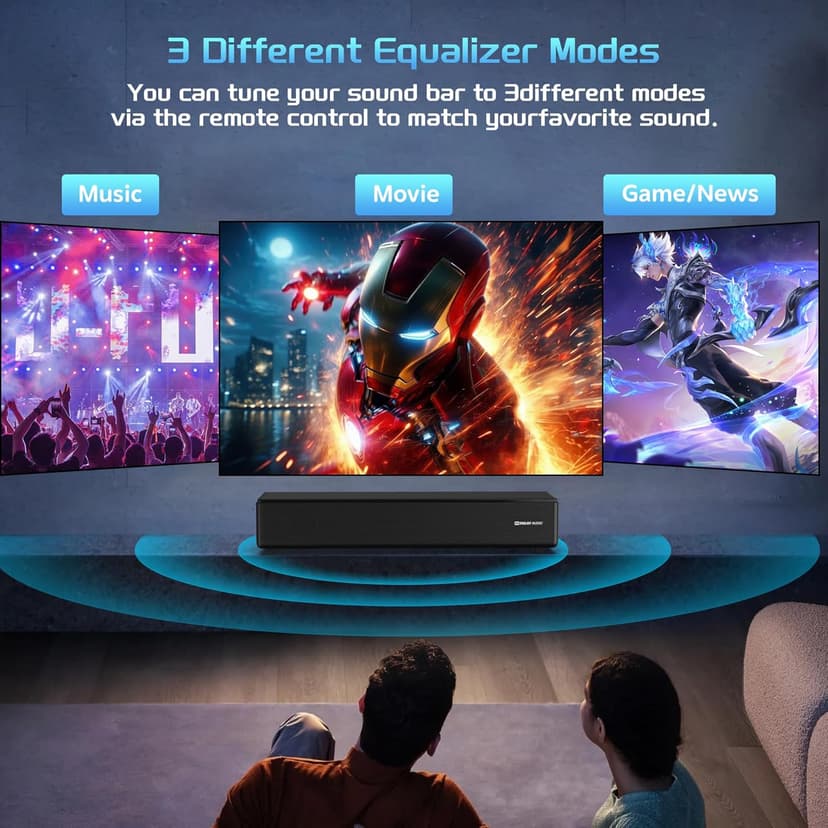 2.0 CH Dolby Digital Sound Bar - Bluetooth Home Theater Speaker with HDMI ARC, Optical, Aux for Smart TV, Gaming, PC & Projector, Compact Speaker Bar with 3D Surround Sound Home Theater Soundbar