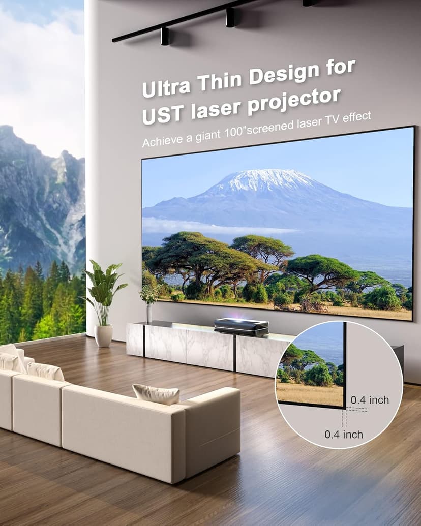 AWOL VISION Ambient Light Rejecting (ALR) Projector Screen for Ultra Short Throw(UST) Projector, 100" Fixed Frame, 80% Picture Quality Improved, 95% Celling Light Rejecting(CLR), Active 3D - C100