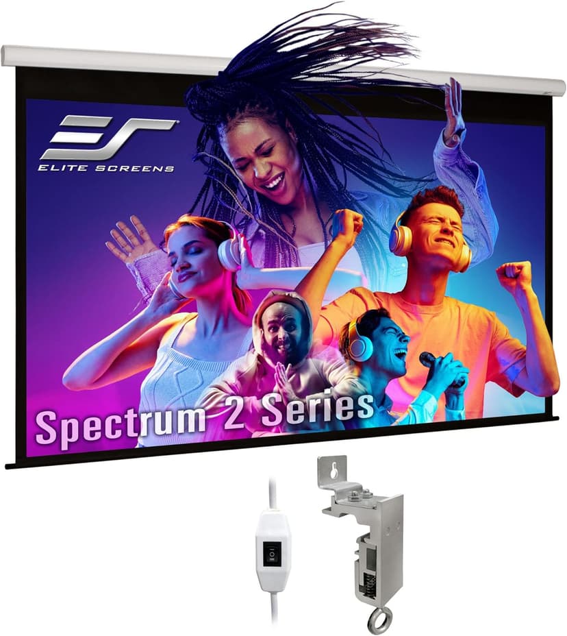 Elite Screens Spectrum2, 120-inch 16:9, 12-inch Drop, Electric Motorized Drop Down Projection Projector Screen, SPM120H-E12