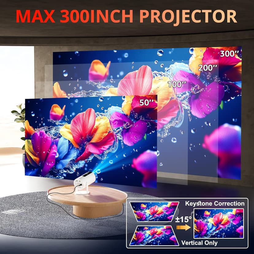 Auto Keystone Projector with WIFI and Bluetooth, Pericat 210° Rotatable Portable Projector, 18000L Native 1080P Home Theater, Outdoor Movie Projectors Compatible with TV Stick, Laptop, PC, Smartphone