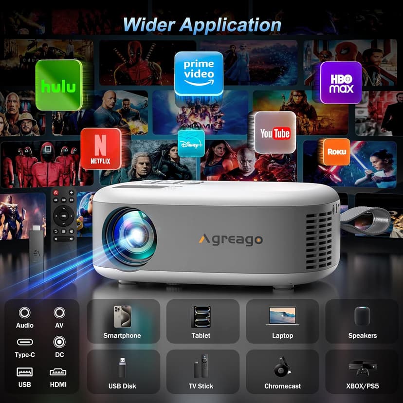 15000 Lumens Outdoor Movie Projector - Native 1080P HD Portable Projector with WiFi 6/Bluetooth 5.2, 300" Screen, ±15° Keystone | Compatible with iPhone, Android, Fire Stick, PS5, Xbox(USB-C Cable)