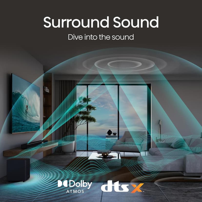 Hisense AX5125H 5.1.2Ch Sound Bar with Wireless Subwoofer, 500W, Dolby Atmos, Bluetooth 5.3, EzPlay, 4K HDMI Pass Through, Roku TV Ready, DTS:X, HDMI/AUX/ARC/Optical/USB, 7 EQ Modes