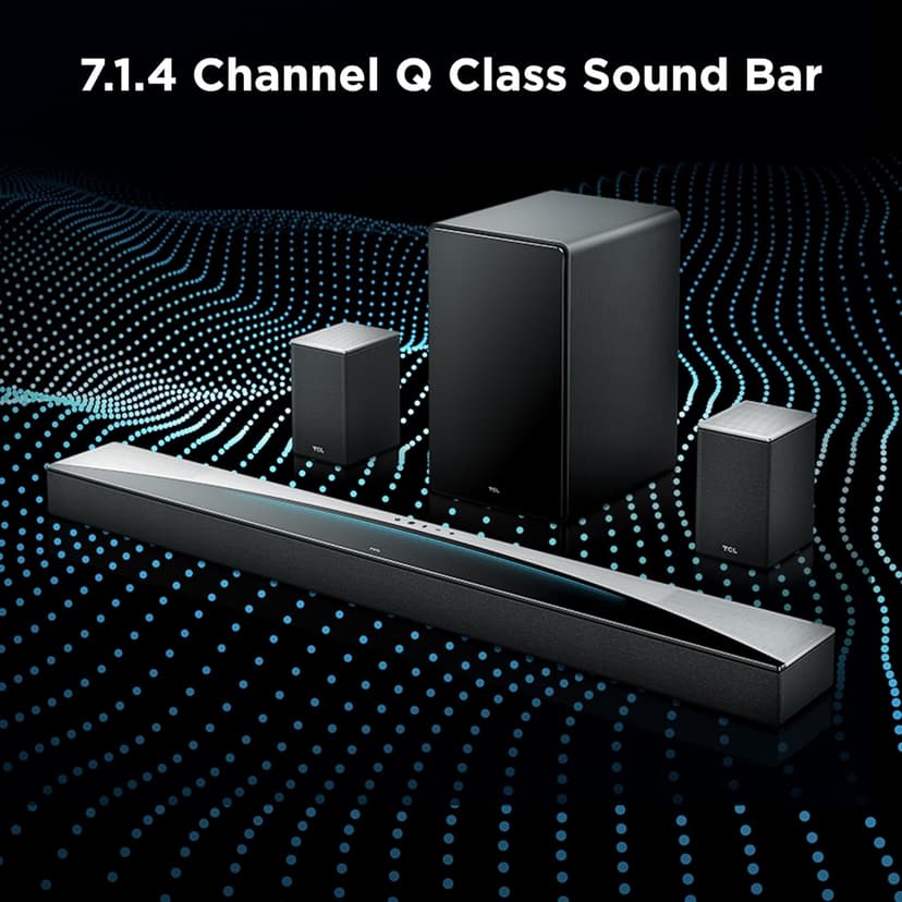 TCL Q85H Q Class 7.1.4 Channel Sound Bar with Dolby Atmos, DTS:X, Ray Danz Technology, Wireless Subwoofer, Wireless Surround Speakers, and Bluetooth Music Streaming