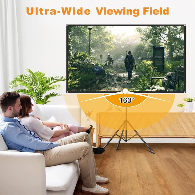 Projector Screen with Stand, 80 Inch Portable Projector Screen Outdoor Indoor, 1.2 Gain Fiberglass Projection Screen, 16:9 Outdoor Movie PVC Screen with Carrying Bag for Movie Night (White Screen)