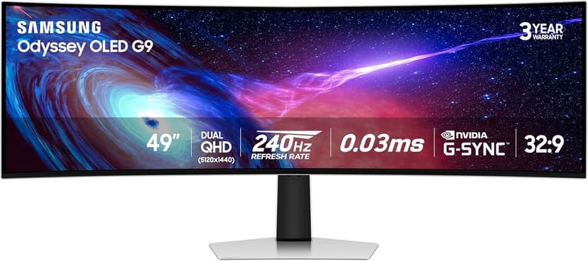 Samsung 49" Odyssey OLED (G93SC) Series Curved Gaming Monitor w QD-OLED, 240Hz, 0.03ms, Dual QHD,DisplayHDR True Black 400,AMD FreeSync Premium Pro,Height Adjustable Stand,3 Yr Warranty,LS49CG932SNXZA