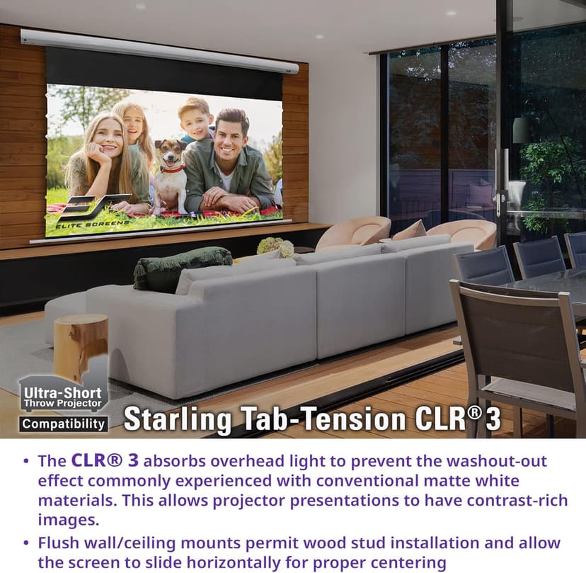 Starling Tab-Tension CLR® 3 Series Upgraded RC1 Kit, 121-INCH Diag.16:9 Ultra Short Throw Ceiling Ambient Light Rejecting (CLR/ALR) Electric Wall/Ceiling Retractable Projector Screen, STT121XH2-CLR3