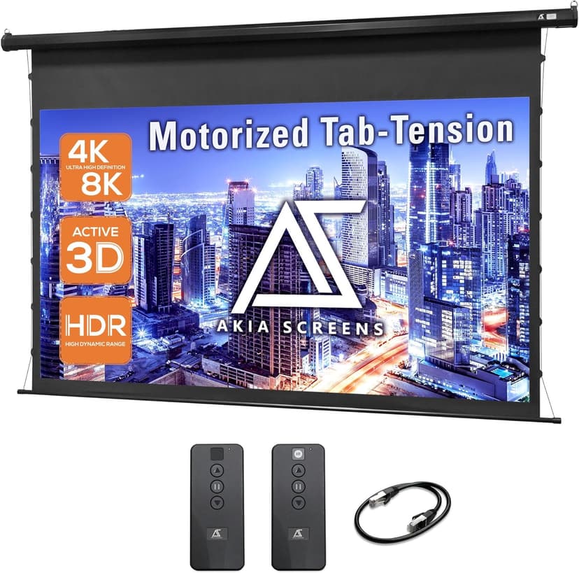 Akia Screens 105 inch Motorized Projector Screen Tensioned 16:9 Retractable Projector Screen Indoor Movie Screen Compatible with UST, Short, Standard Throw Projection for 4K Home Theater, AK-ELT105H