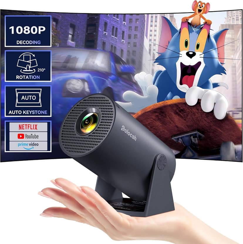Mini Projector Built in Android TV 11.0 Portable Smart Projector with Wifi and Bluetooth 210°Rotatable 1080P Support Short Throw Outdoor Auto Keystone 40''-150'' Screen Home Theater Projector
