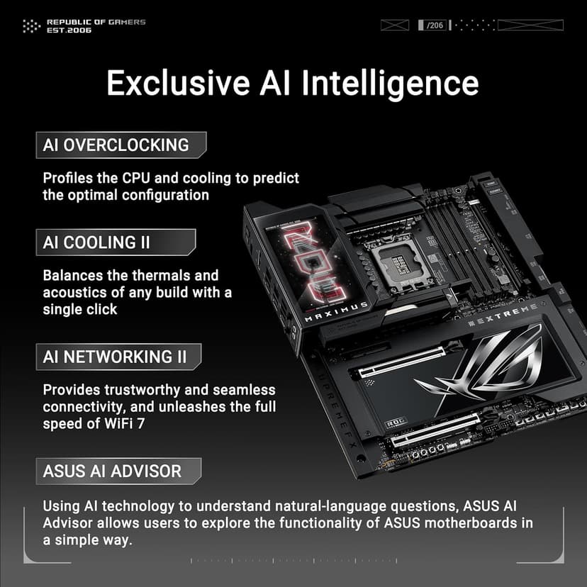 ASUS ROG MAXIMUS Z890 EXTREME Intel® Z890 LGA 1851 E-ATX motherboard, Advanced AI PC-ready, 24+2+1+2 stages, DDR5, WiFi7, 2.5G/10G LAN, PCIe® 5.0 M.2, Thunderbolt™ 5, USB Type-C®, AI OC, 5” LCD Screen