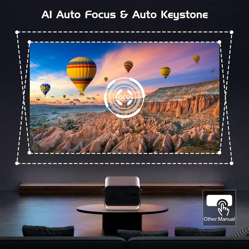 【Auto Focus/Keystone】4K Projector with WiFi and Bluetooth, 360° Rotating Movie Projector, Portable Projector with 200 ANSI, Outdoor Projector for Phone/PC/TV Stick/DVD/USB/HDMI