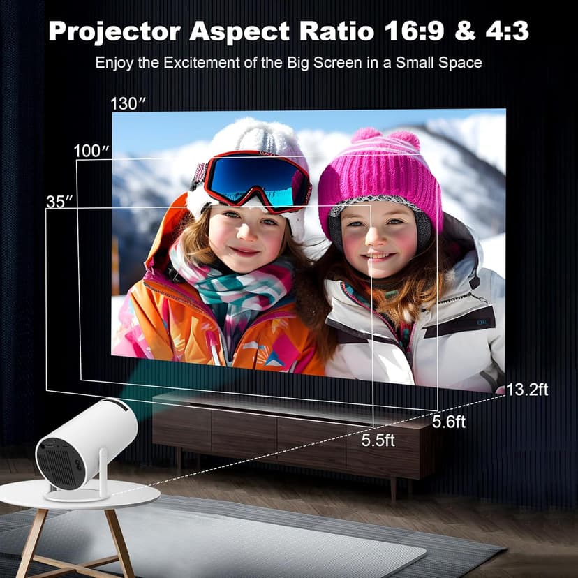 Mini Projector, HY300 PRO Portable Projector, Support 4K 1080P with Dual-Band WIFI6 5G Wireless 5.2 Bluetooth Android 13, 180° Rotatable, Auto Keystone Correction, 35"-130" Screen Video Projector