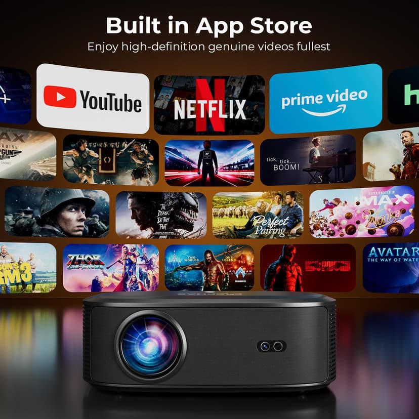 4K Projector with Wifi and Bluetooth, ELEPHAS Outdoor Movie Projector with NETFLIX/Prime Video/YouTube Built-in, 100,000+ Apps Supported, Video Projector Compatible with HDMI/USB/iOS/Android/Windows